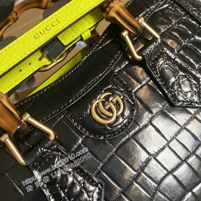 Gucci新款女包 古馳鱷魚紋牛皮竹節包 竹節提手雙G配件 Gucci小號托特包 660195  ydg3299